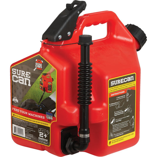 SureCan 2+ Gal. Plastic Gasoline Fuel Can, Red