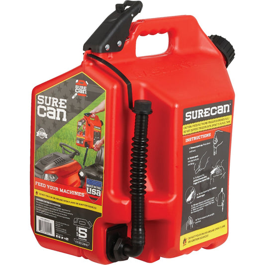 SureCan 5 Gal. Plastic Gasoline Fuel Can, Red