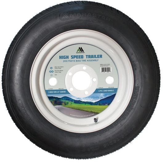 Marastar 205/75D15 Load Range C 5-Lug Trailer Tire and Wheel