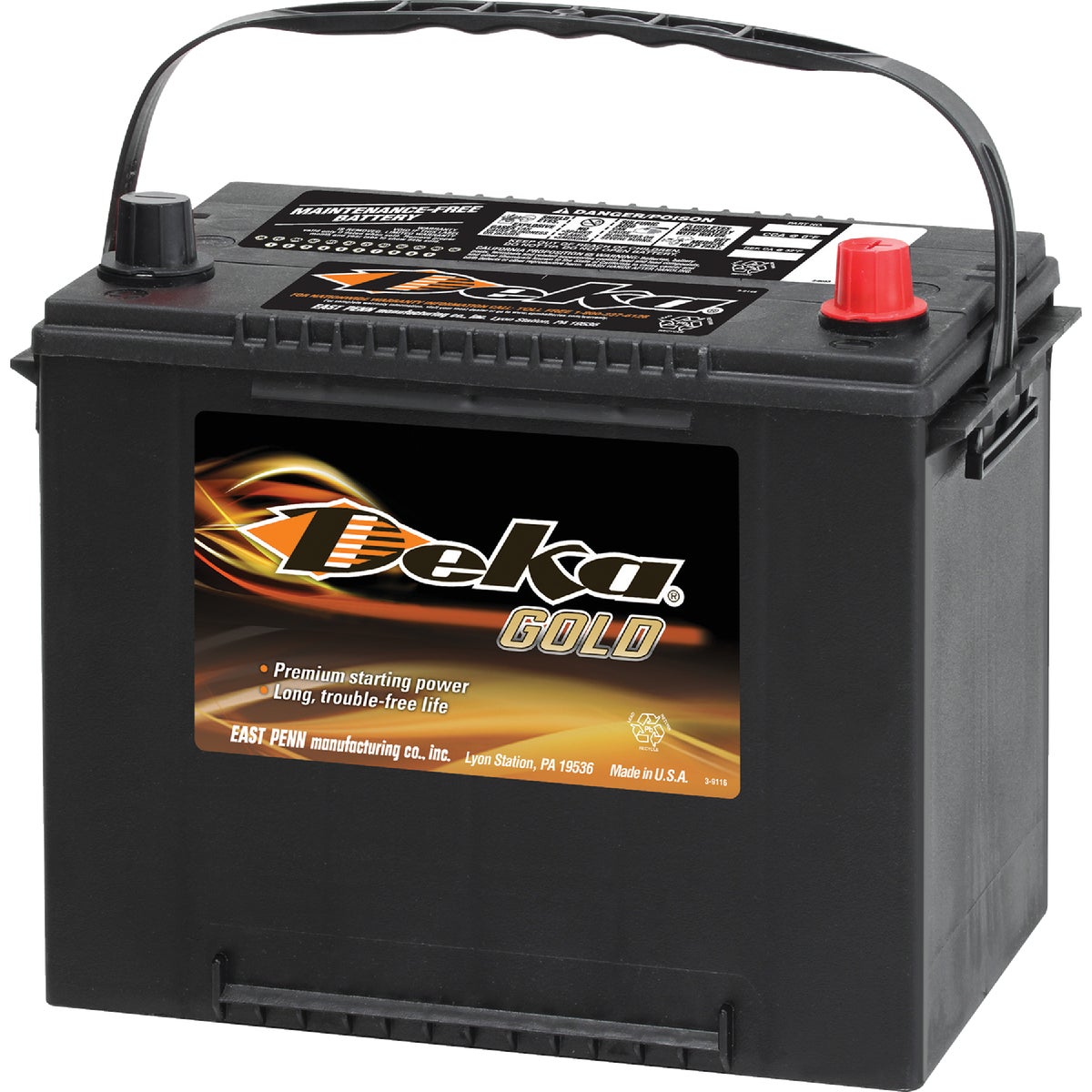 Deka Gold 12-Volt 650 CCA Automotive Battery, Top Post Right Front Positive Terminal