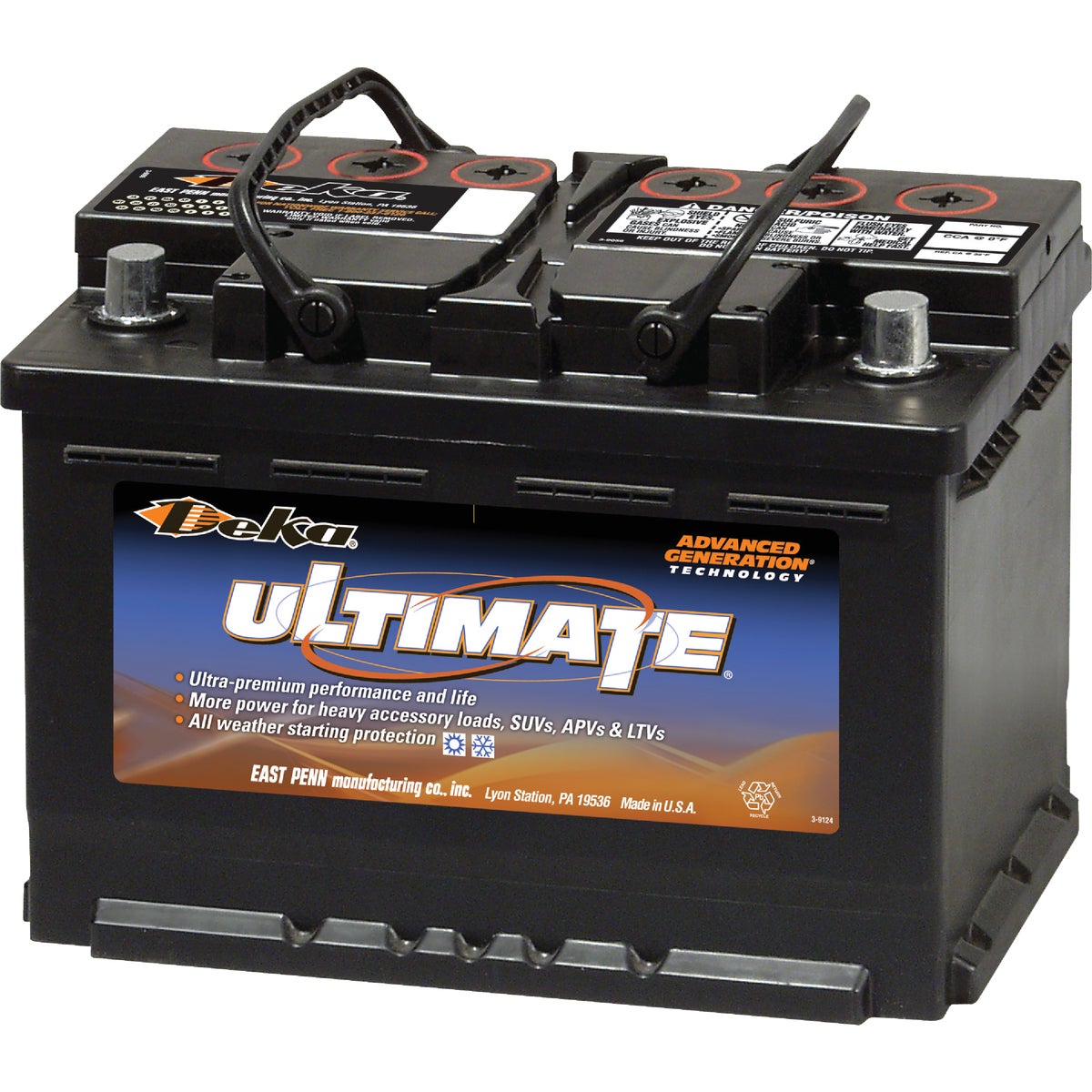 Deka Ultimate 12-Volt 730 CCA Automotive Battery, Top Post Right Front Positive Terminal