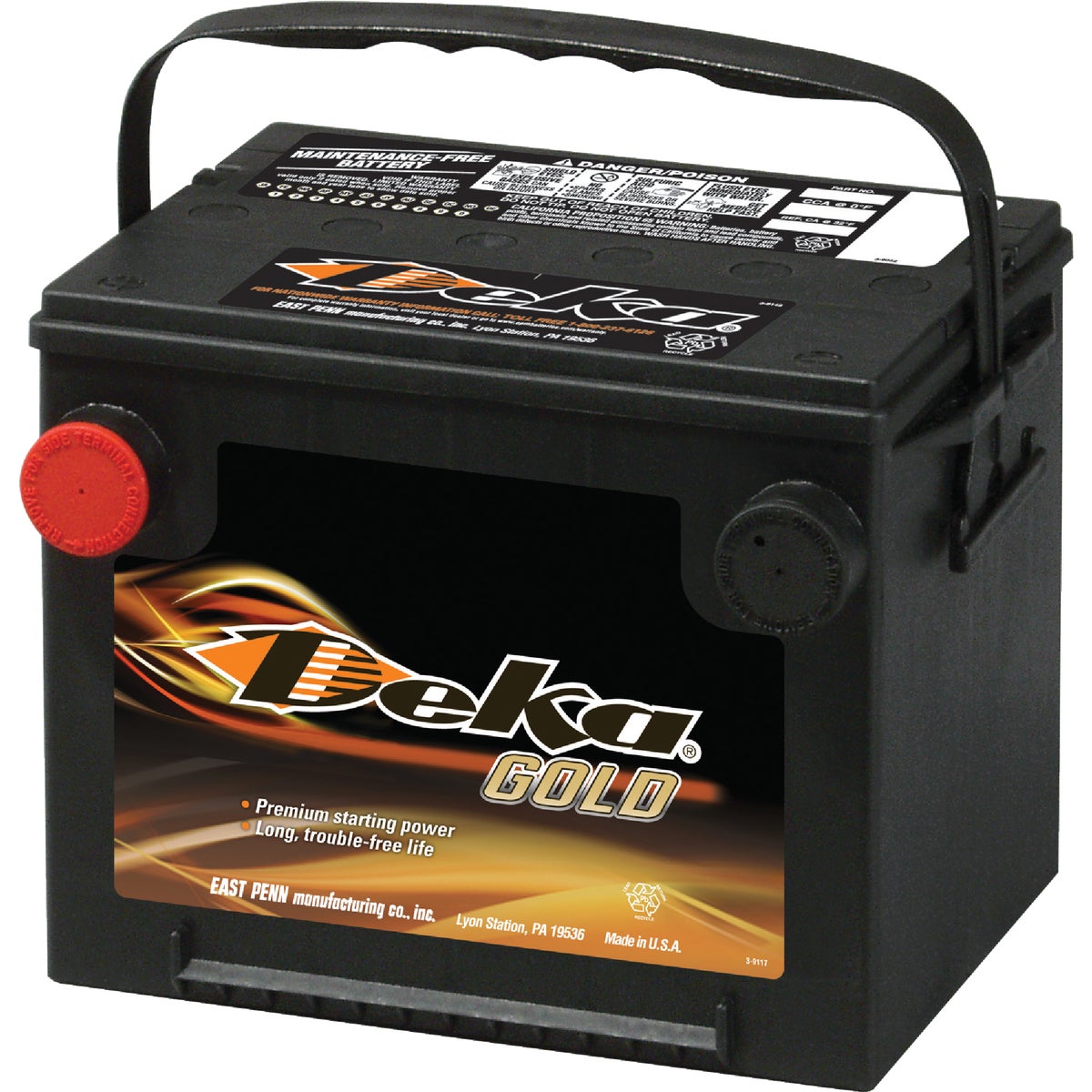 Deka Gold 12-Volt 650 CCA Automotive Battery, Side Post Left Front Positive Terminal