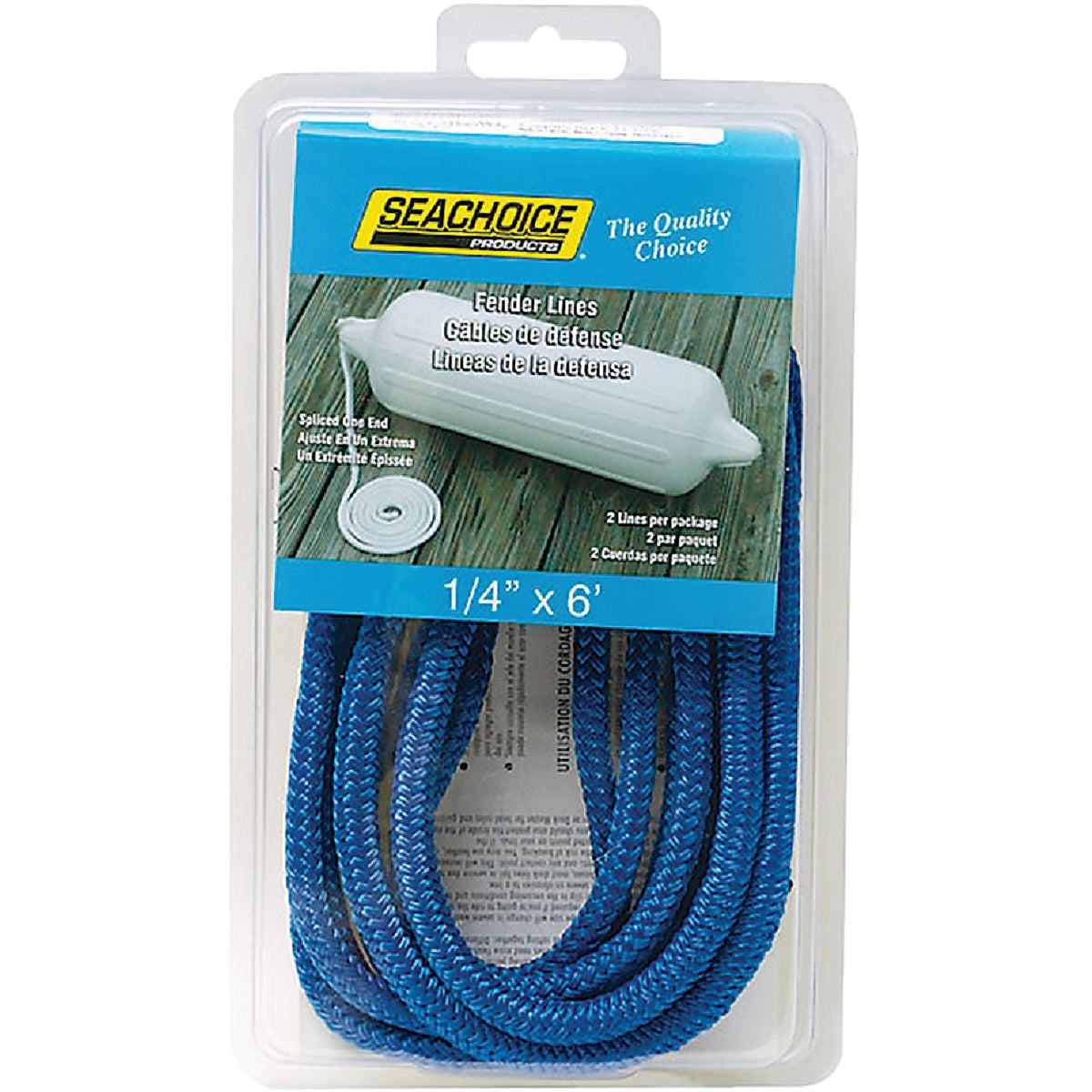 Seachoice 1/4 In. x 6 Ft. Double Braided Nylon Fender Line, Blue (2-Pack)