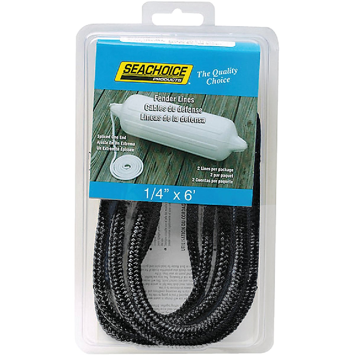 Seachoice 1/4 In. x 6 Ft. Double Braided Nylon Fender Line, Black (2-Pack)