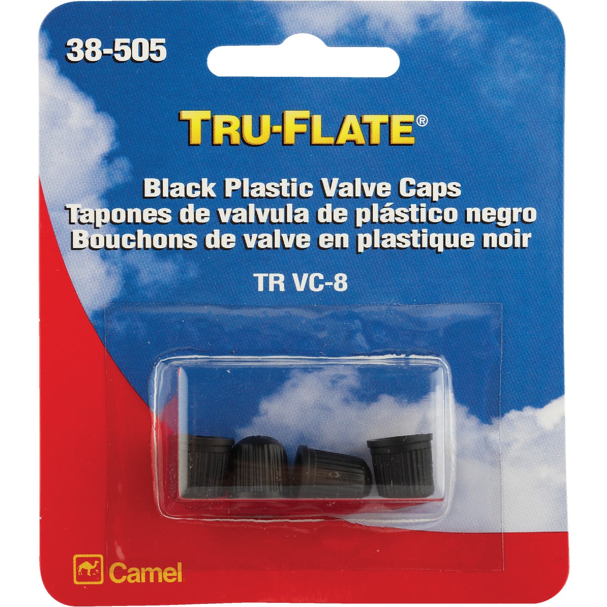 Tru-Flate Plastic Black Tire Valve Cap (4-Pack)