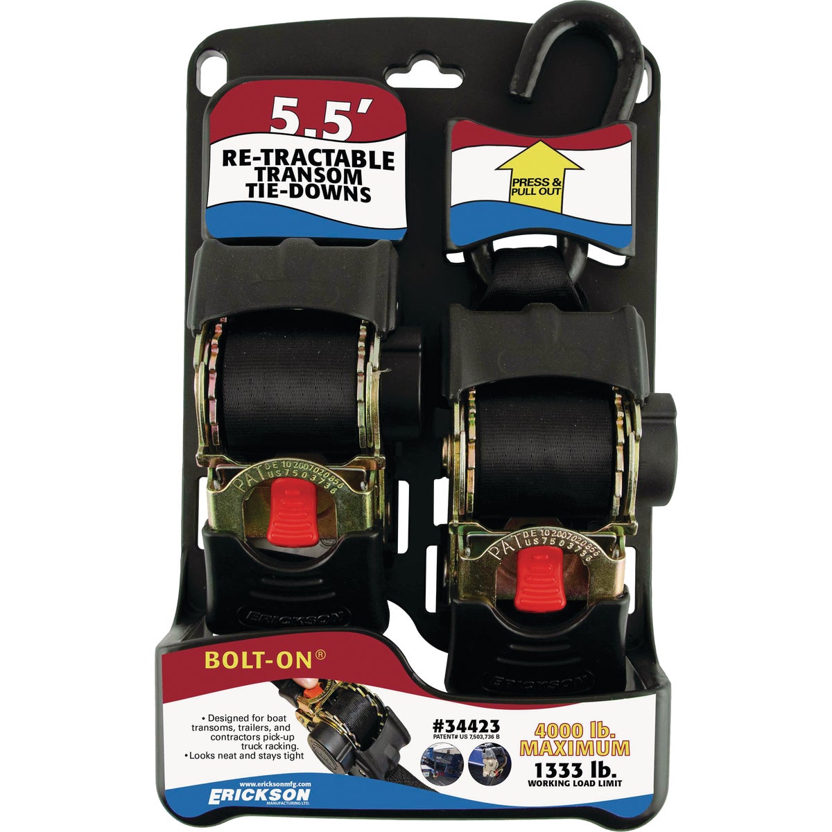 Erickson 2 In. x 5-1/2 Ft. 4000 Lb. Bolt-On Retractable Ratchet Strap (2-Pack)