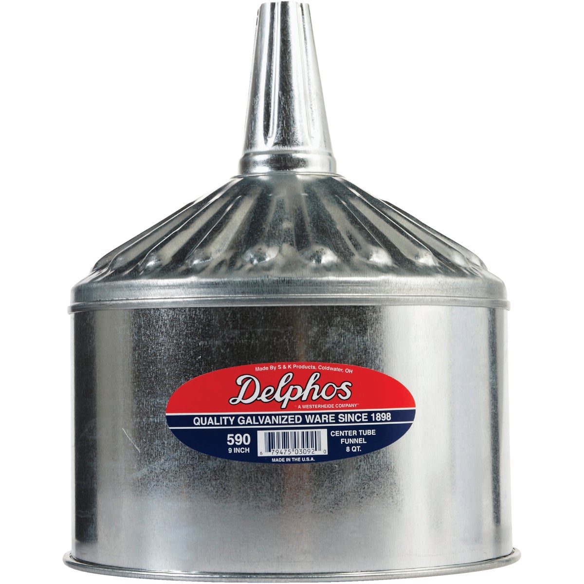 Delphos Heavy-Duty 8 Qt. Galvanized Steel Funnel with Center Spout