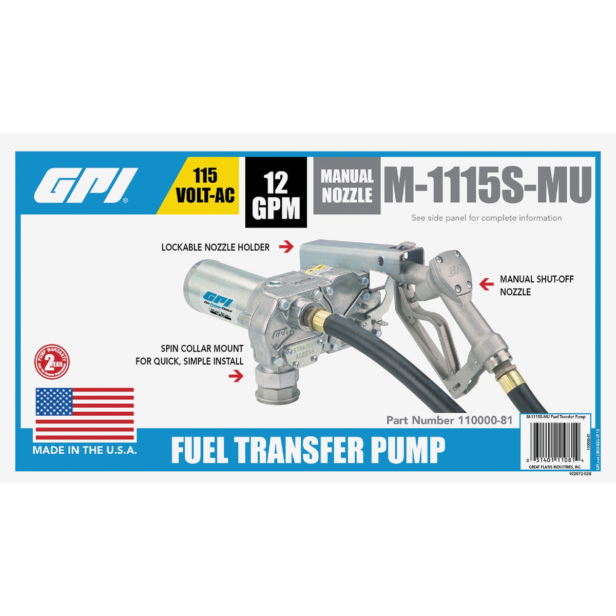 GPI 115V AC, 12 GPM Stationary Fuel Transfer Pump