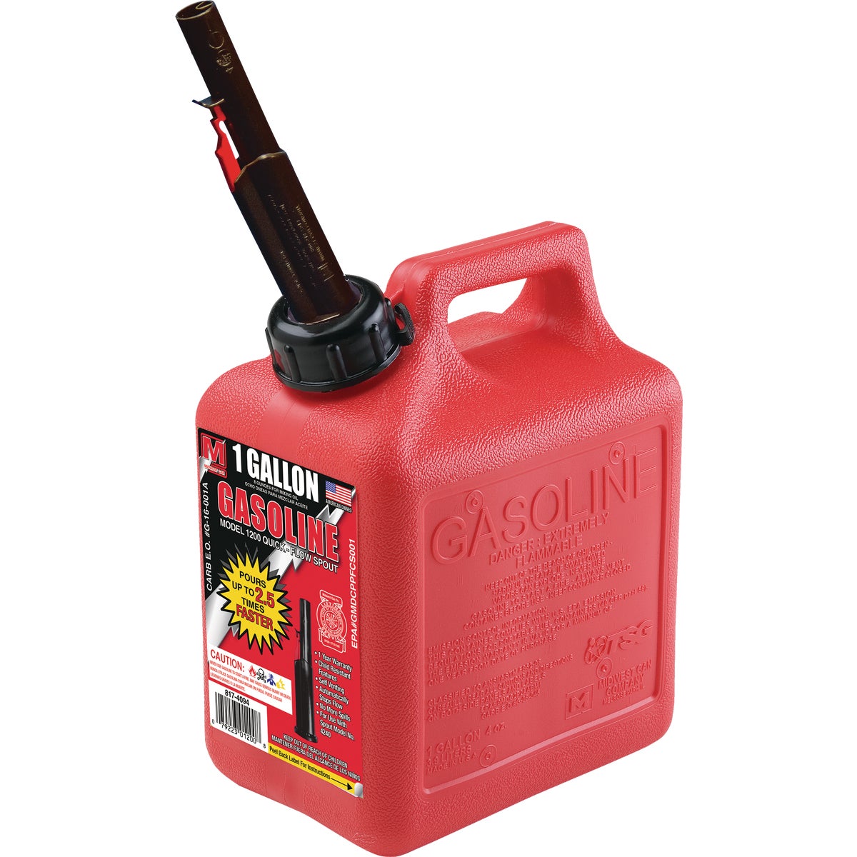 Midwest Can 1 Gal. Plastic Gasoline Fuel Can, Red