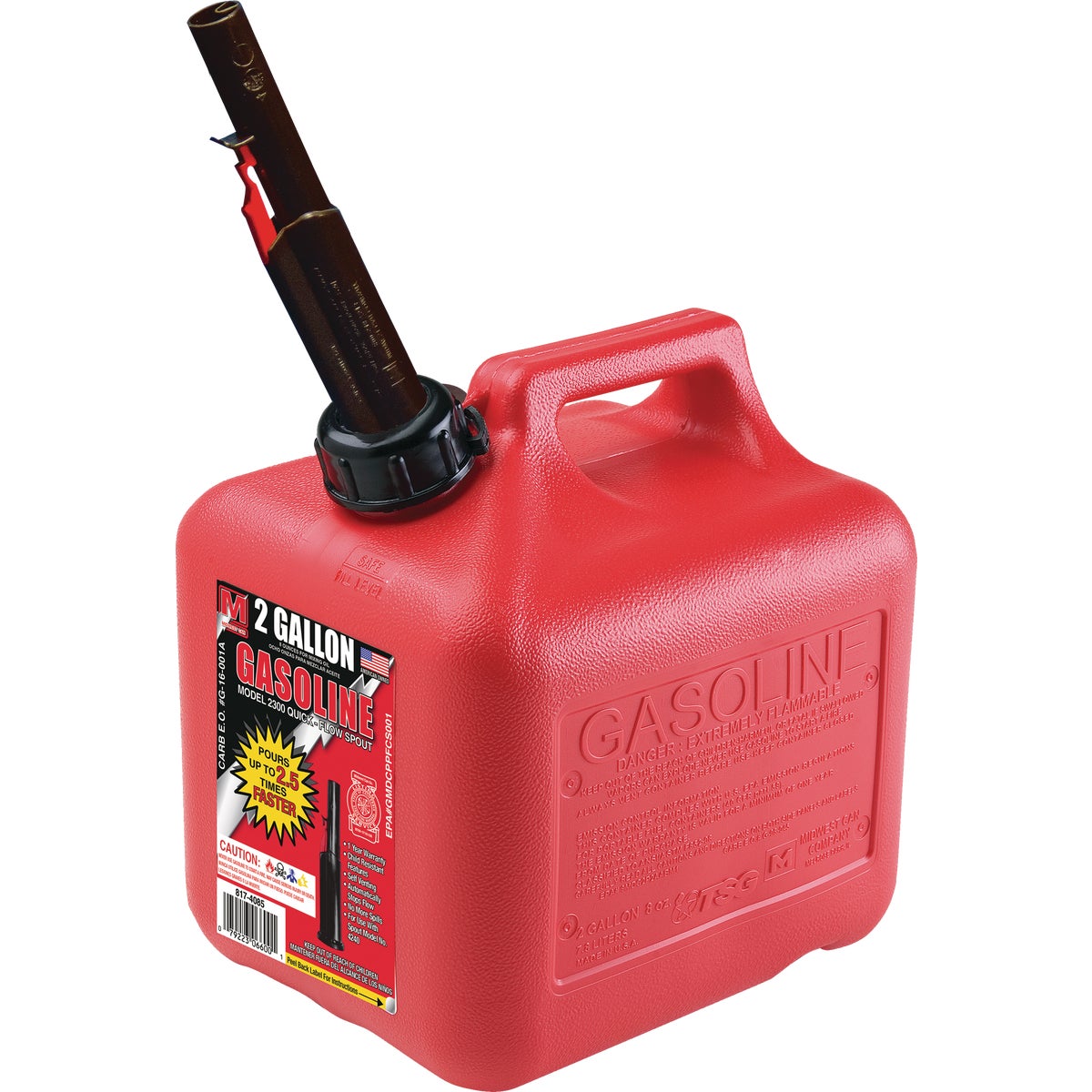 Midwest Can 2 Gal. Plastic Gasoline Fuel Can, Red