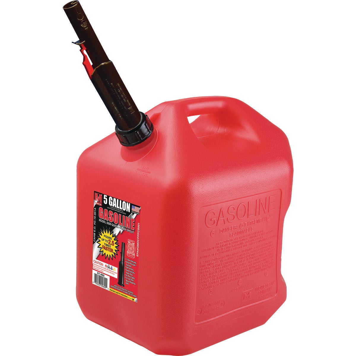 Midwest Can 5 Gal. Plastic Gasoline Fuel Can, Red