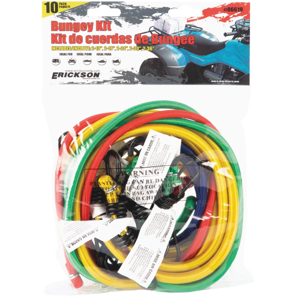 Erickson Assorted Vinyl Coated Wire Bungee Cord Set