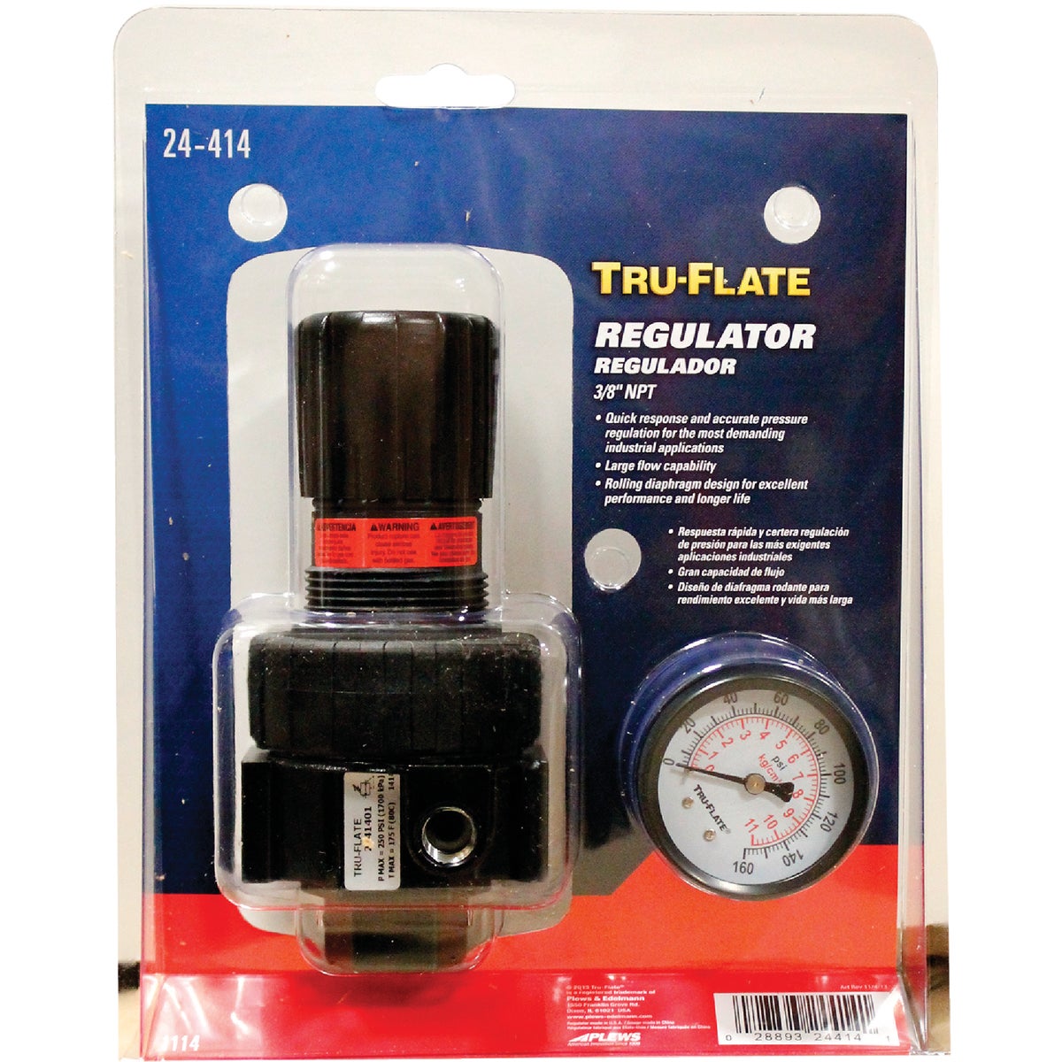 Tru-Flate 3/8 In. FNPT 250 PSI 65 CFM Compact Pressure Regulator