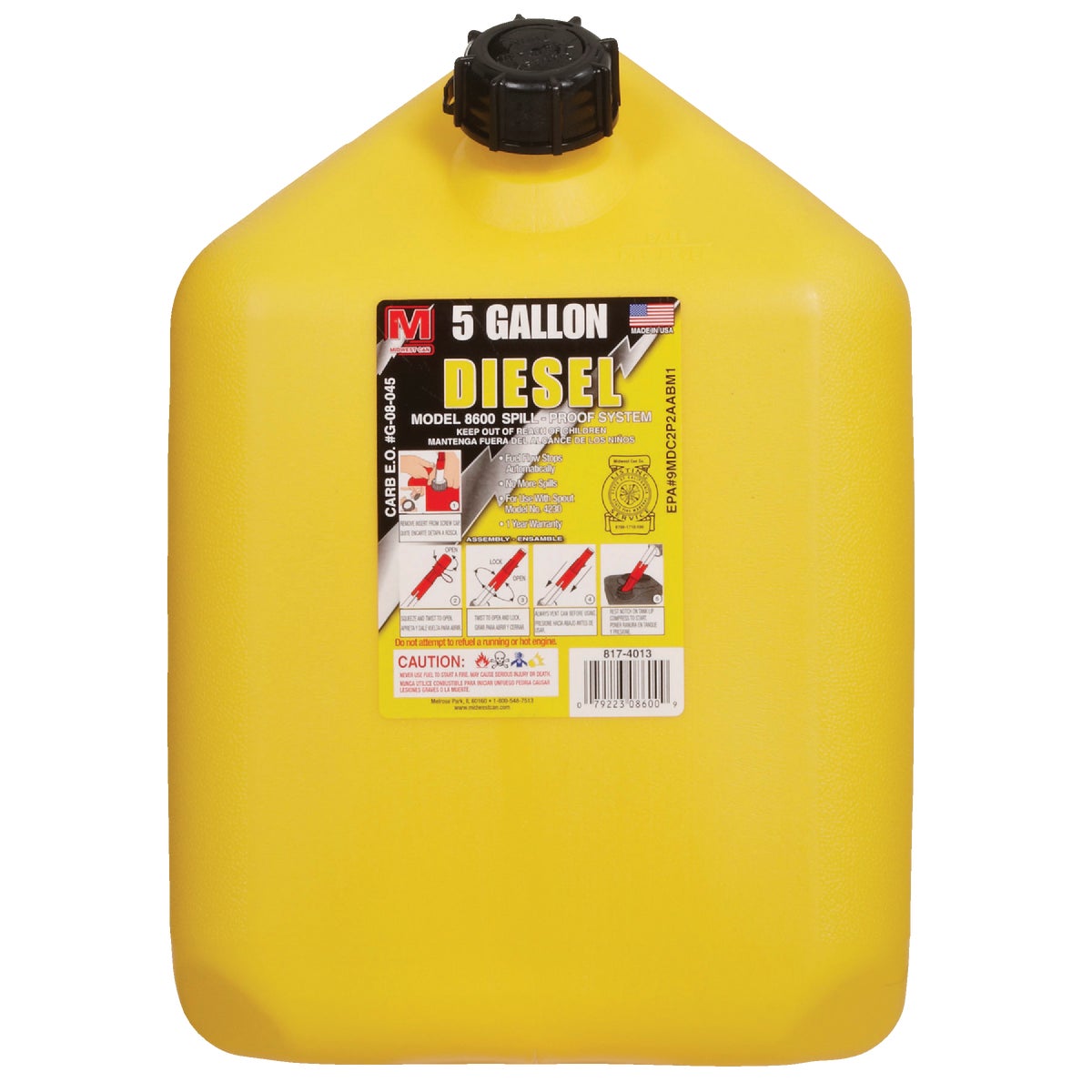 Midwest Can 5 Gal. Plastic Diesel Fuel Can, Yellow