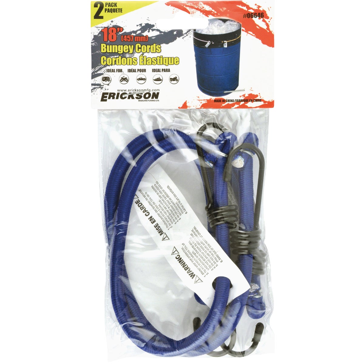 Erickson 8mm x18" Vinyl Coated Steel Bungee Cord Set