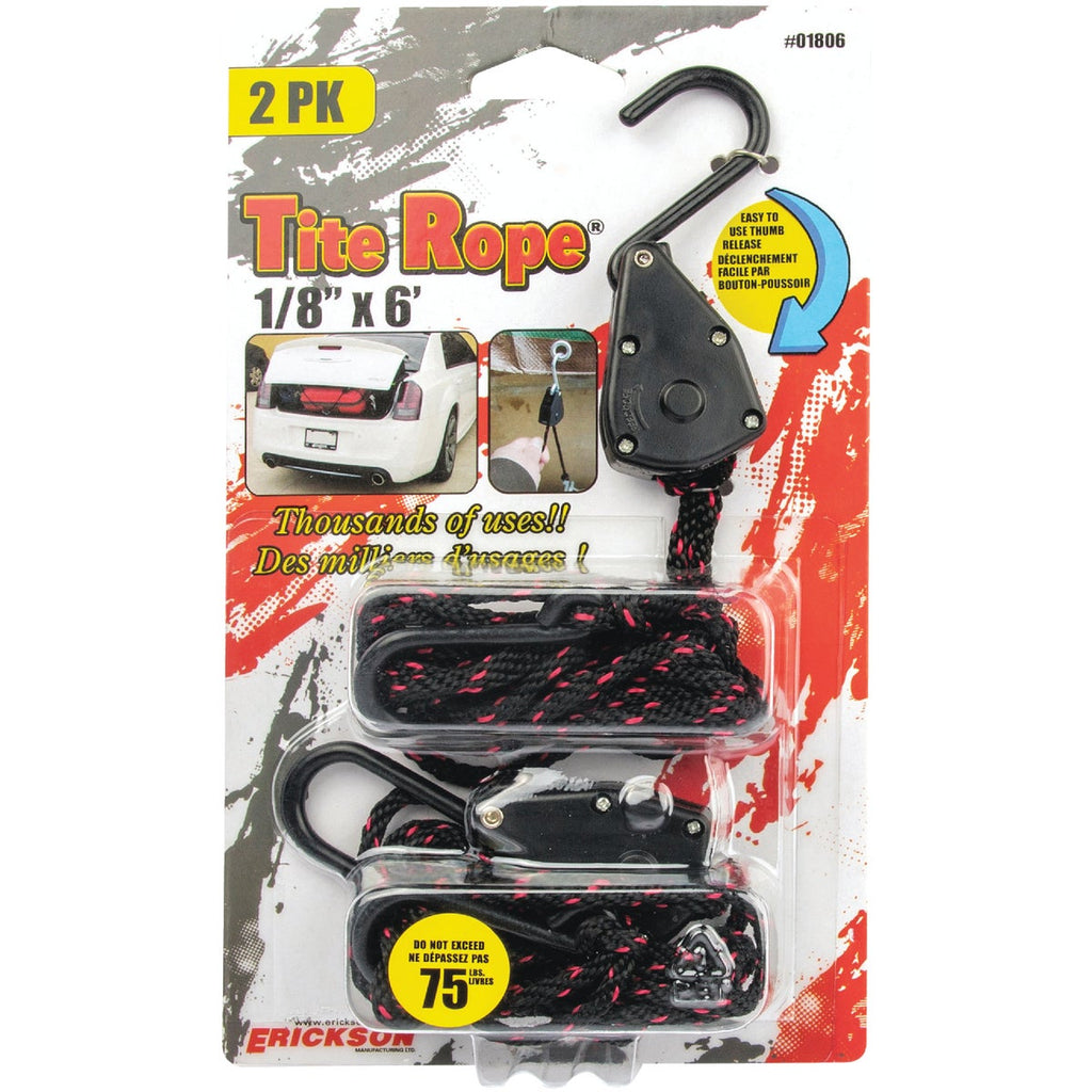 Erickson Tite Rope 1/8" x 6' 75 Lb. Capacity Rope Ratchet (2-Pack)