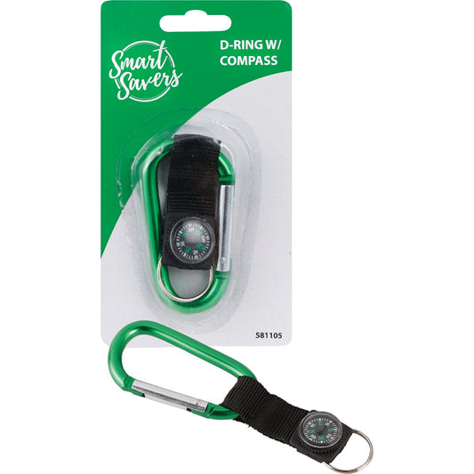 Smart Savers Green C-Clip Key Ring with Compass