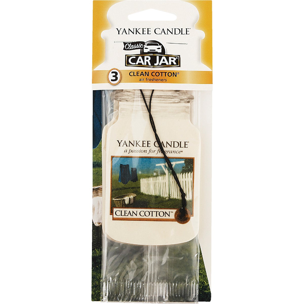 Yankee Candle Car Jar Classic Car Air Freshener, Clean Cotton (3-Pack)