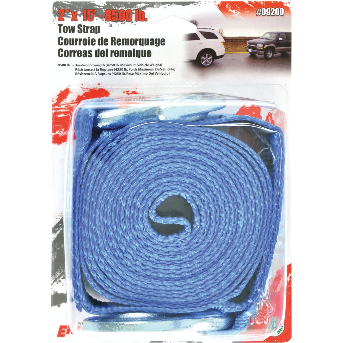 Erickson 2 In. x 15 Ft. 4250 Lb. Polyester Tow Strap with Hooks, Blue