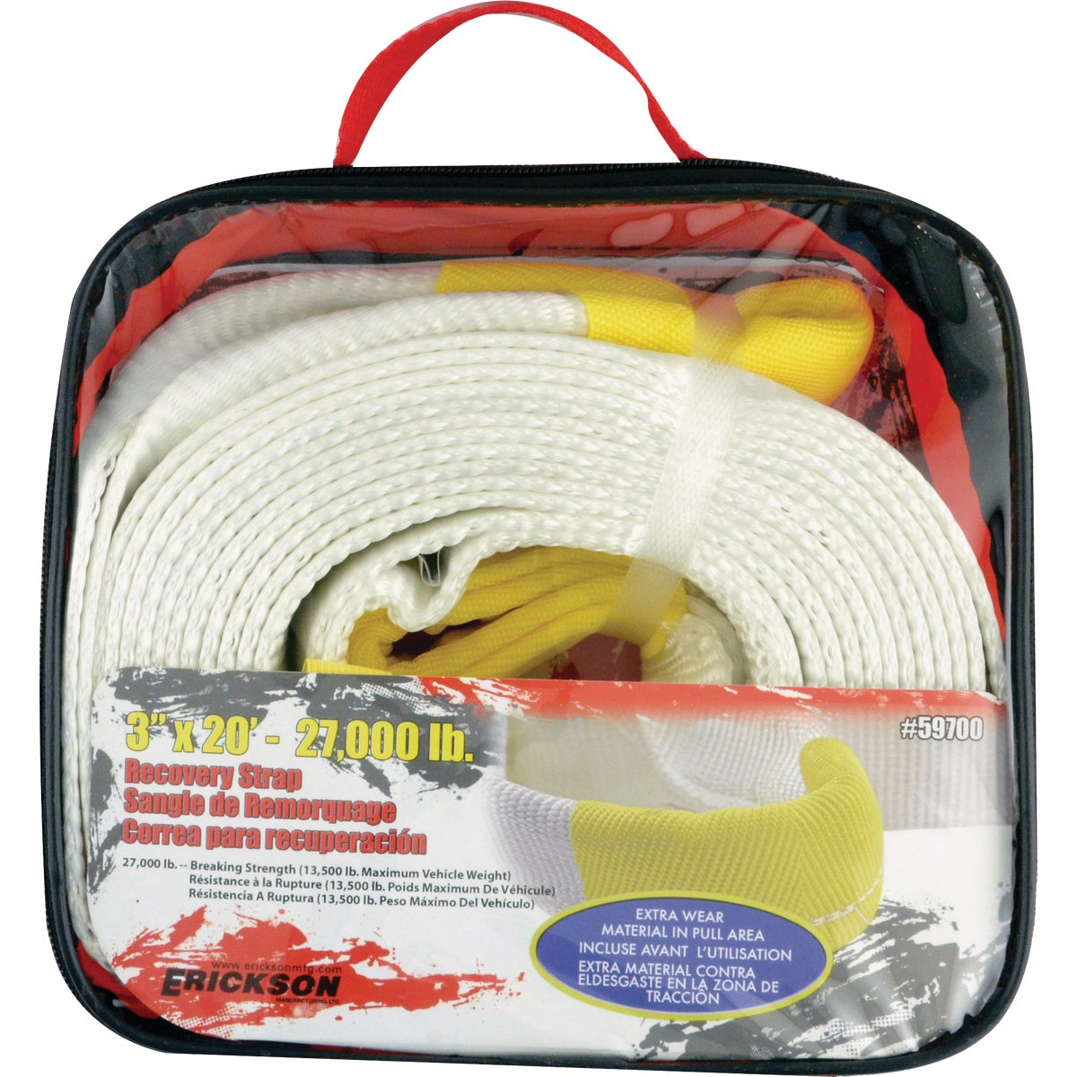 Erickson 3 In. x 20 Ft. 13,500 Lb. Polyester Recovery Tow Strap, White