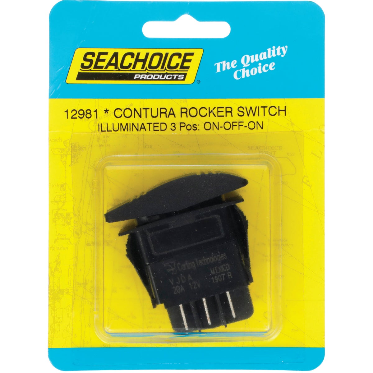 Seachoice Contura 20A 12V Black Illuminated Rocker Switch, On/Off/On