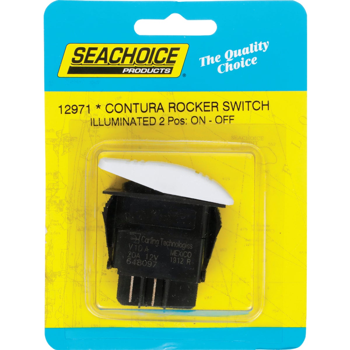 Seachoice Contura 20A 12V White Illuminated Rocker Switch, On/Off