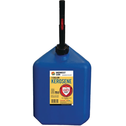 Midwest Can 5 Gal. Plastic Auto Shut Off Kerosene Fuel Can, Blue