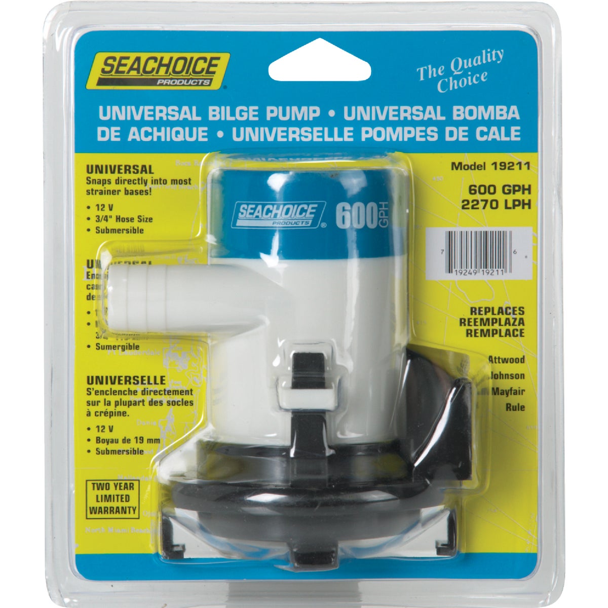 Seachoice 600 GPH Universal ABYC & USCG Bilge Pump