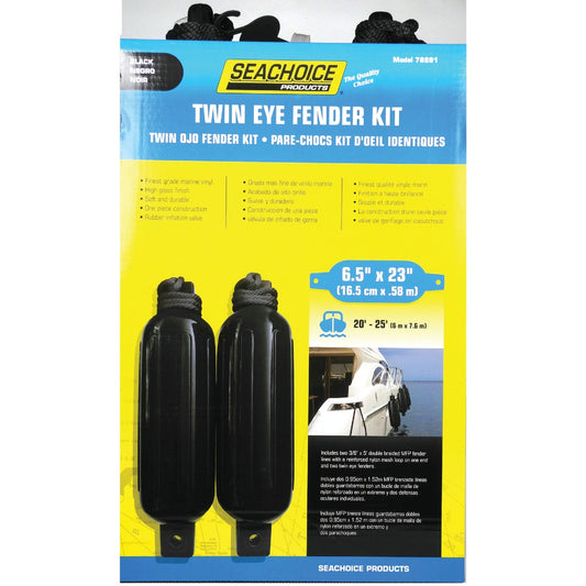 Seachoice 6 In. x 23 In. Black Twin Eye Boat Fender Kit (2-Pack)