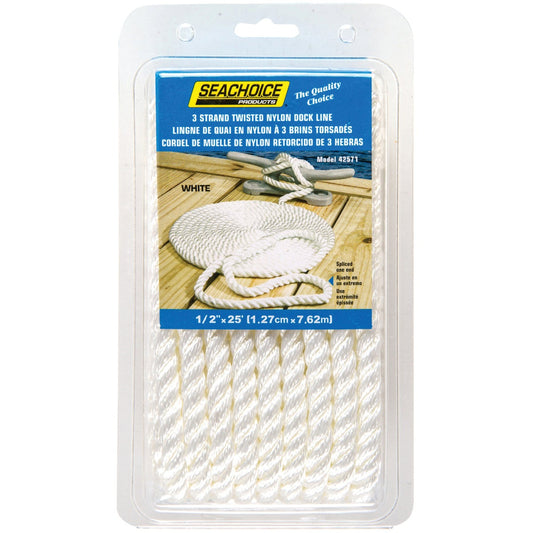 Seachoice 1/2 In. x 25 Ft. White 3-Strand Twisted Nylon Dock Line