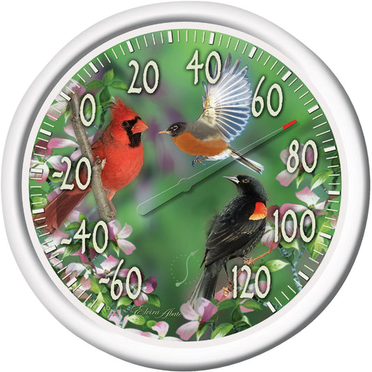 Taylor 13-1/4" Dia Plastic Dial Birds Indoor & Outdoor Thermometer