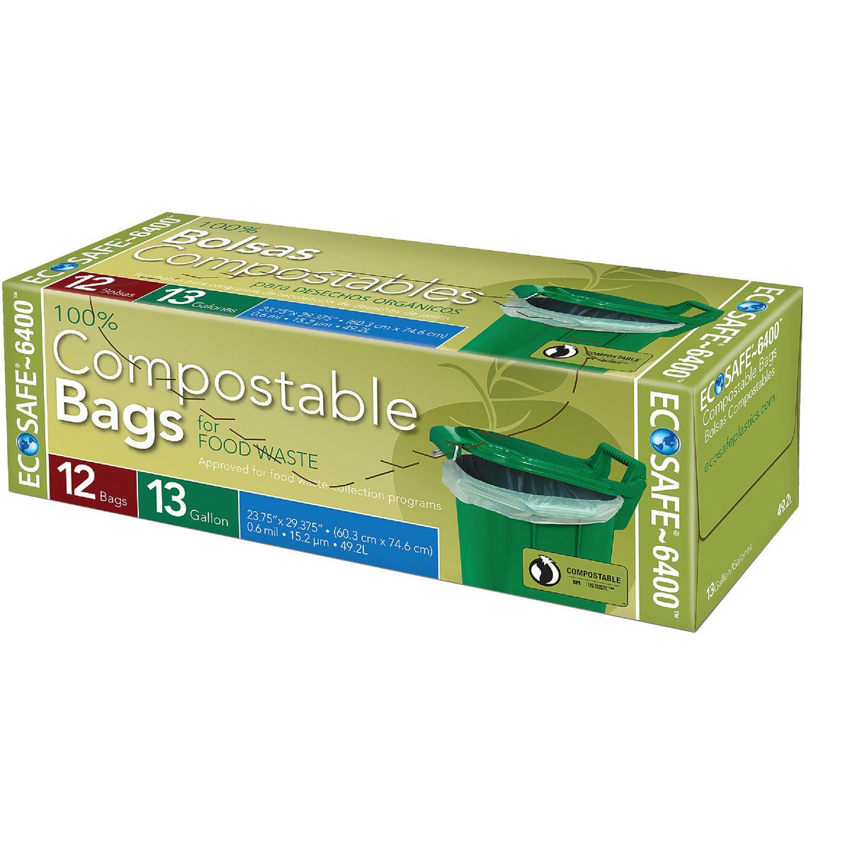 EcoSafe-6400 13 Gal. Compostable Green Trash Bag (12-Count)