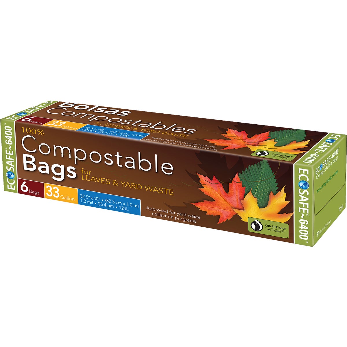 Eco Safe 6400 30 Gal. Green Compostable Lawn & Leaf Bag (6-Count)