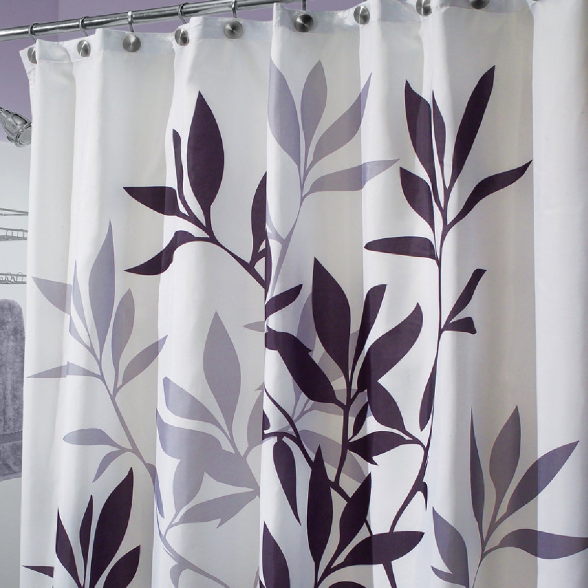 InterDesign York 72 In. x 72 In. Navy Leaves 100% Polyester Graphic Fabric Shower Curtain