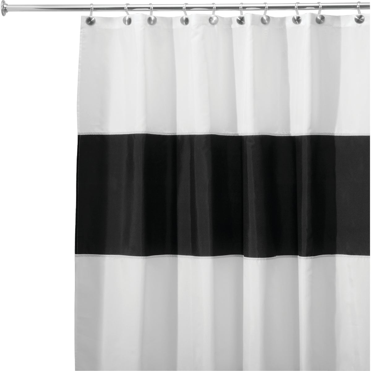 InterDesign York 72 In. x 72 In. Black/White Stripe 100% Polyester Graphic Fabric Shower Curtain