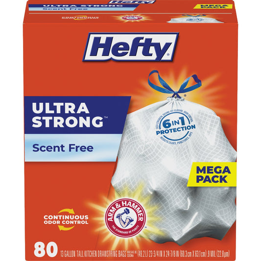 Hefty Ultra Strong 13 Gal. Scent Free Tall Kitchen White Trash Bag (80-Count)