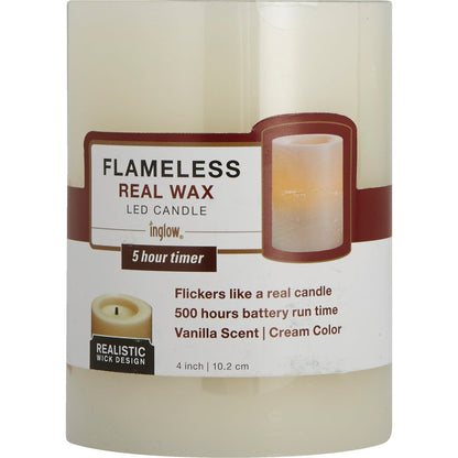 Inglow 4 In. H. x 3 In. Dia. Cream Wax Pillar Flameless Candle