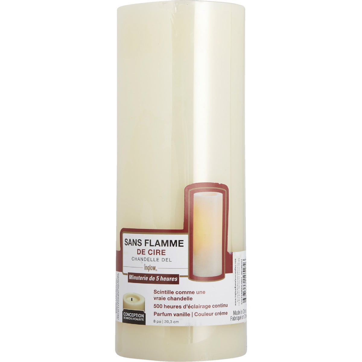 Inglow 8 In. H. x 3 In. Dia. Cream Wax Pillar Flameless Candle