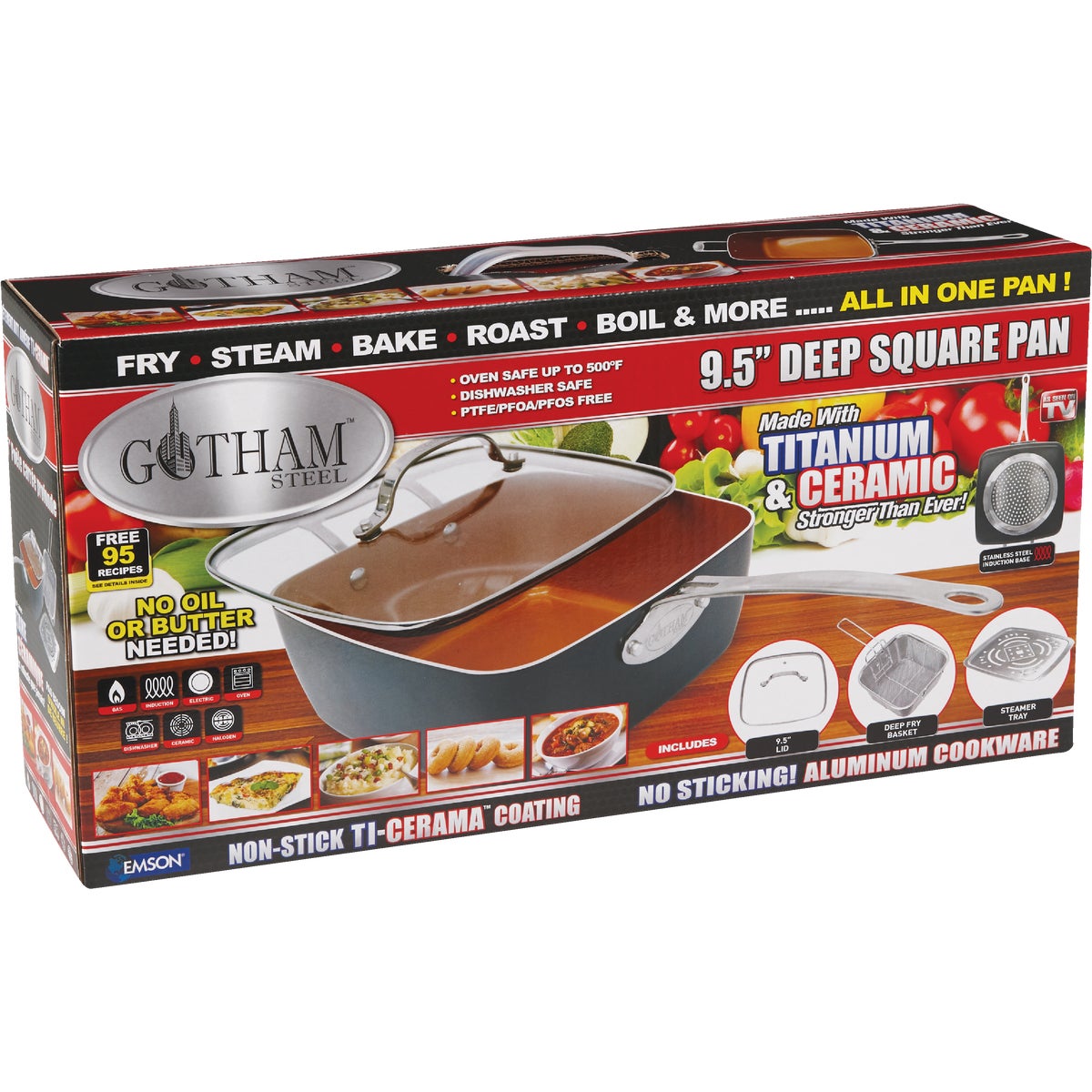 Gotham Steel Deep Square Non-Stick Pan with Lid