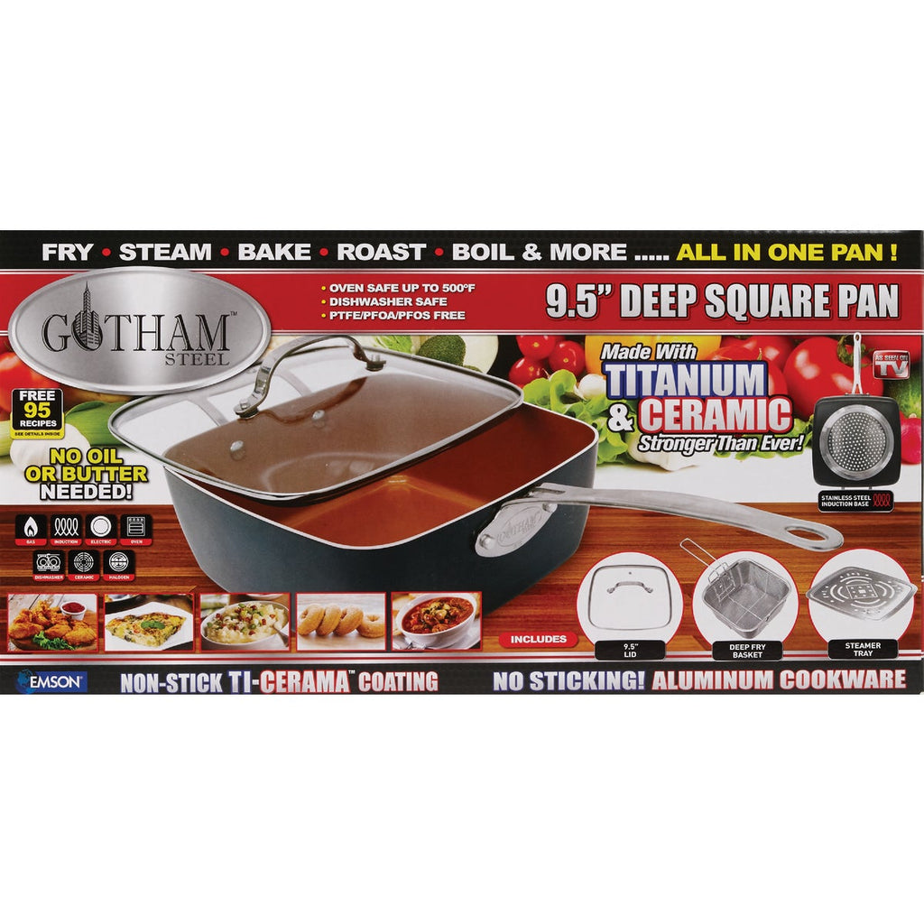 Gotham Steel Deep Square Non-Stick Pan with Lid