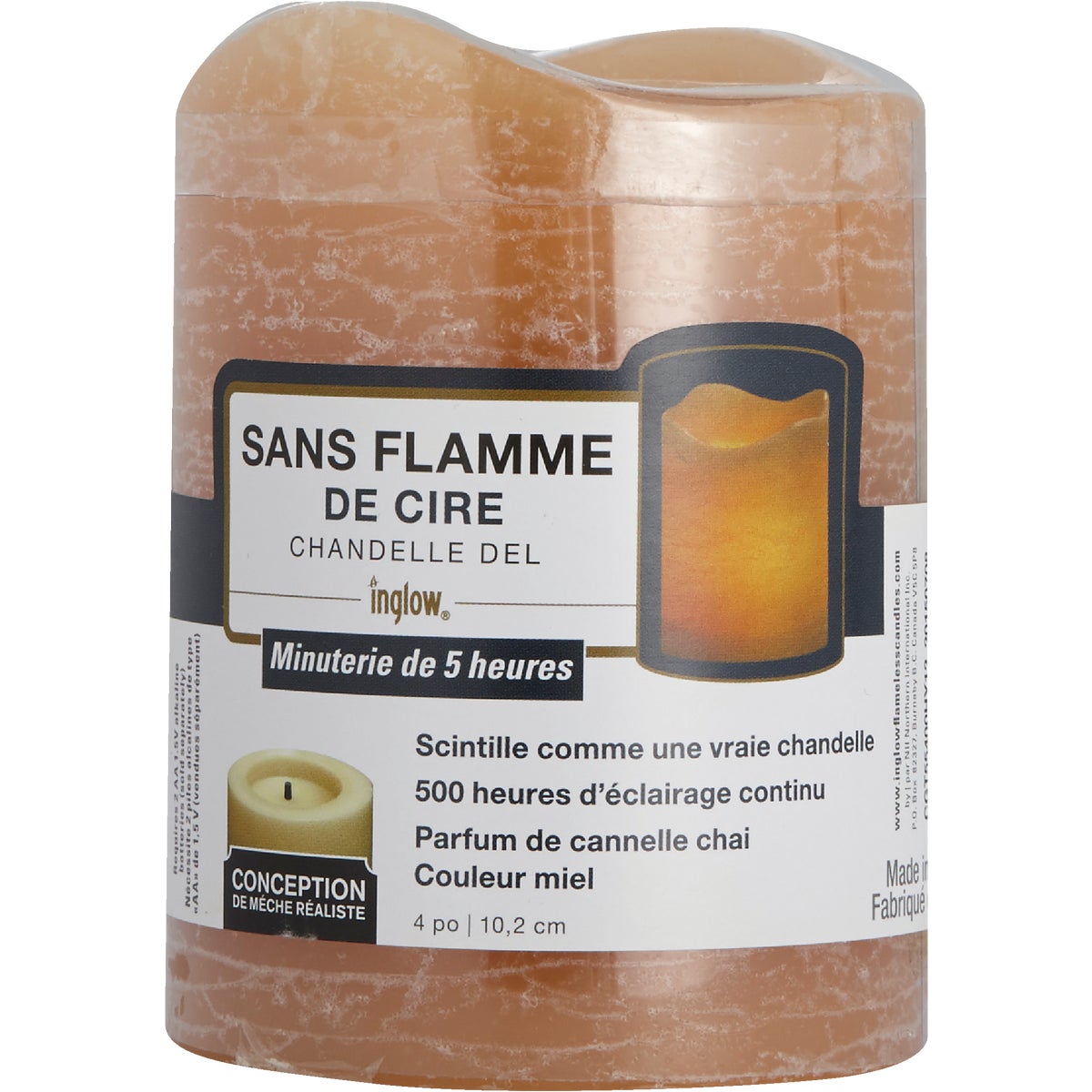 Inglow 4 In. H. x 3 In. Dia. Honey Rustic Wax Pillar Flameless Candle