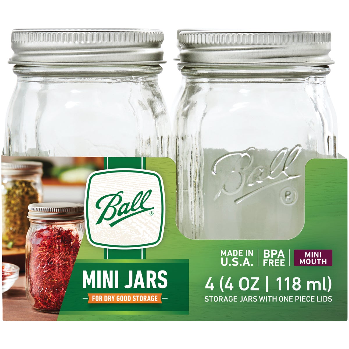 Ball 4 Oz. Miniature Glass Storage Jar (4-Count)