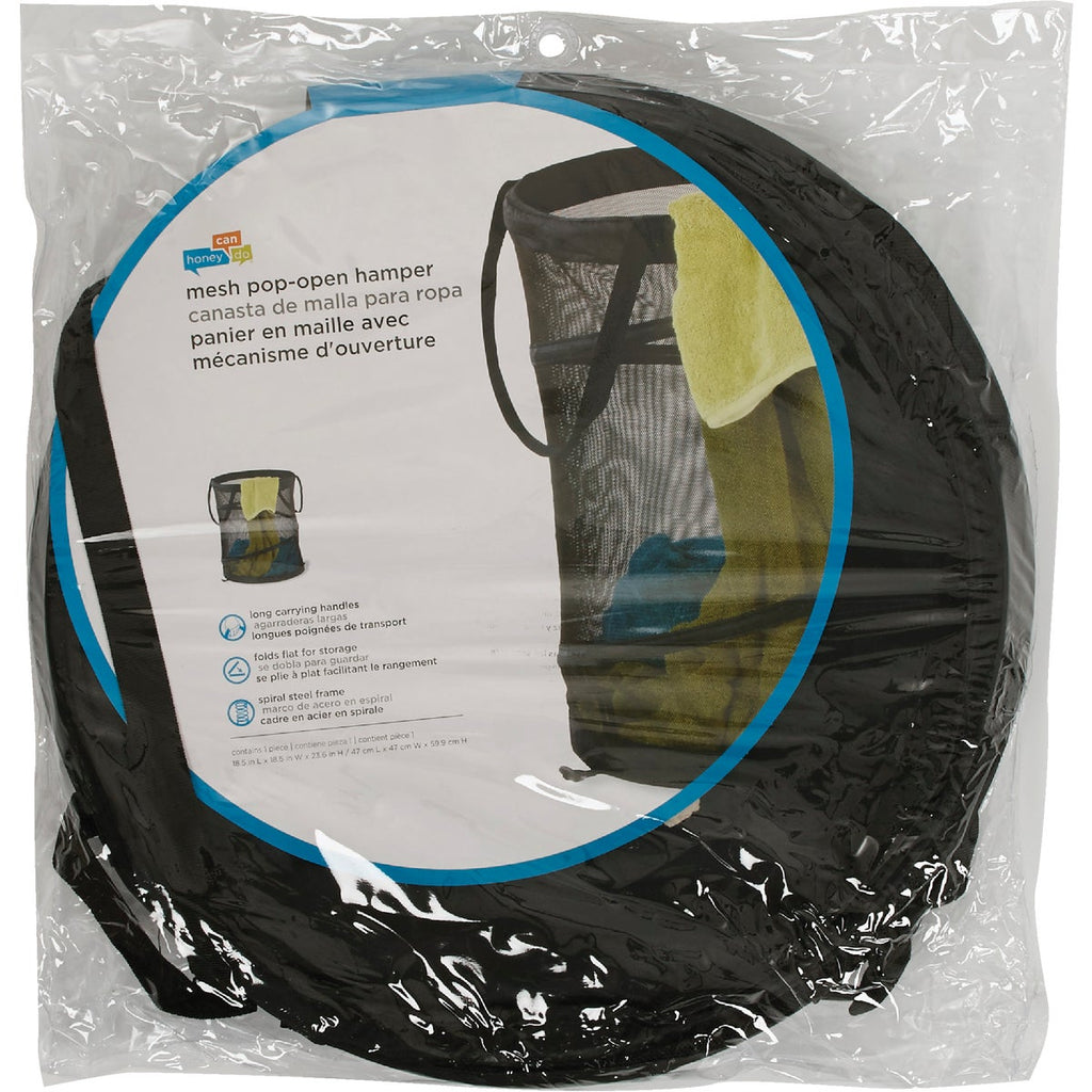 Honey Can Do 23 In. x 18-1/2 In. Dia. Black Mesh Pop Open Hamper
