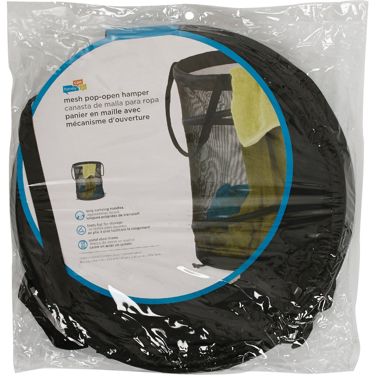 Honey Can Do 23 In. x 18-1/2 In. Dia. Black Mesh Pop Open Hamper