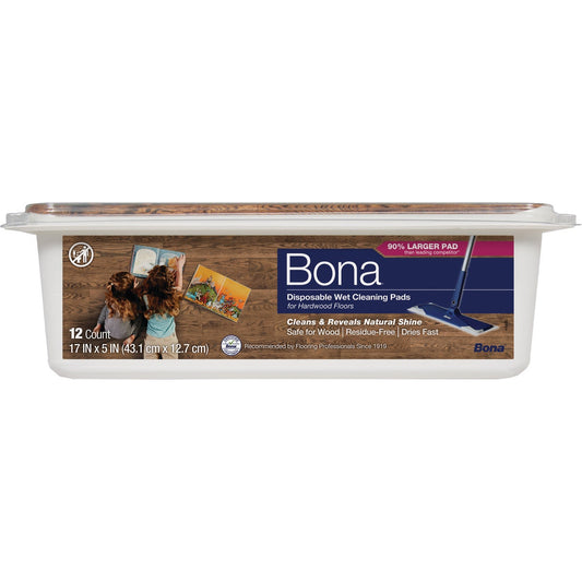 Bona 5 In. W. x 17 In. L. Wet Hardwood Floor Cleaning Pads (12-Pack)