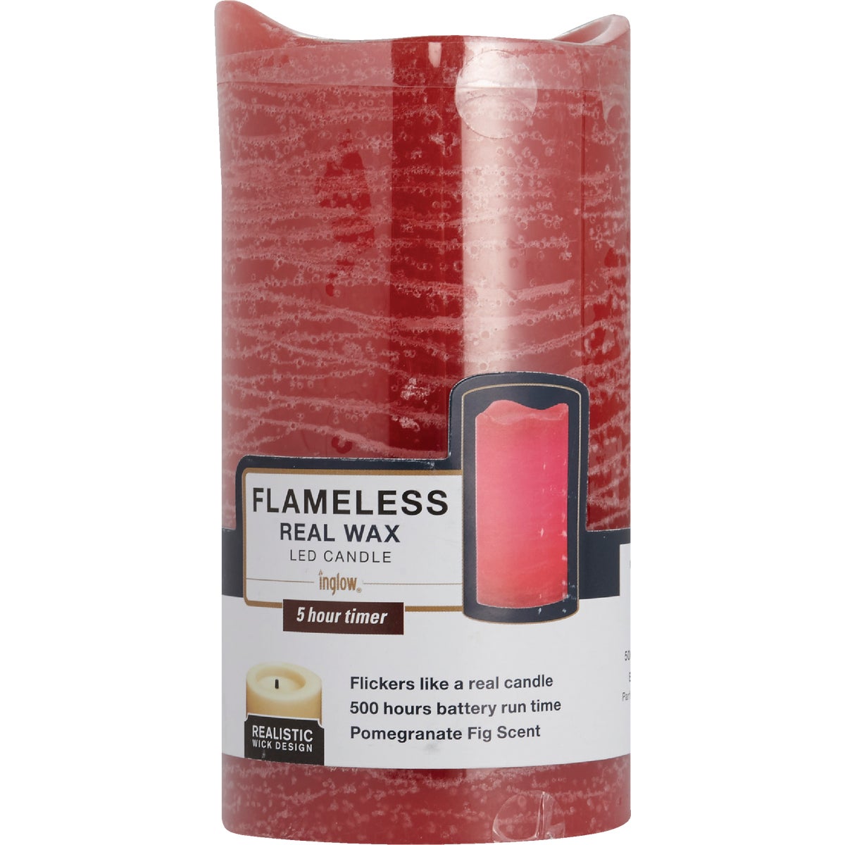 Inglow 6 In. H. x 3 In. Dia. Currant Rustic Wax Pillar Flameless Candle