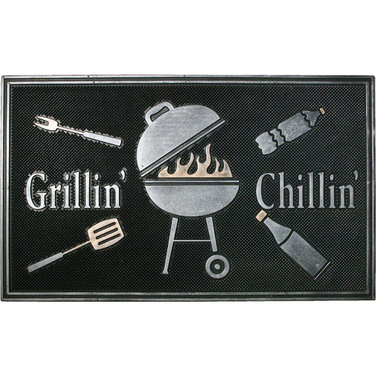 Robert Allen Home & Garden Black 18 In. x 30 In. Rubber Grillin Chillin Door Mat