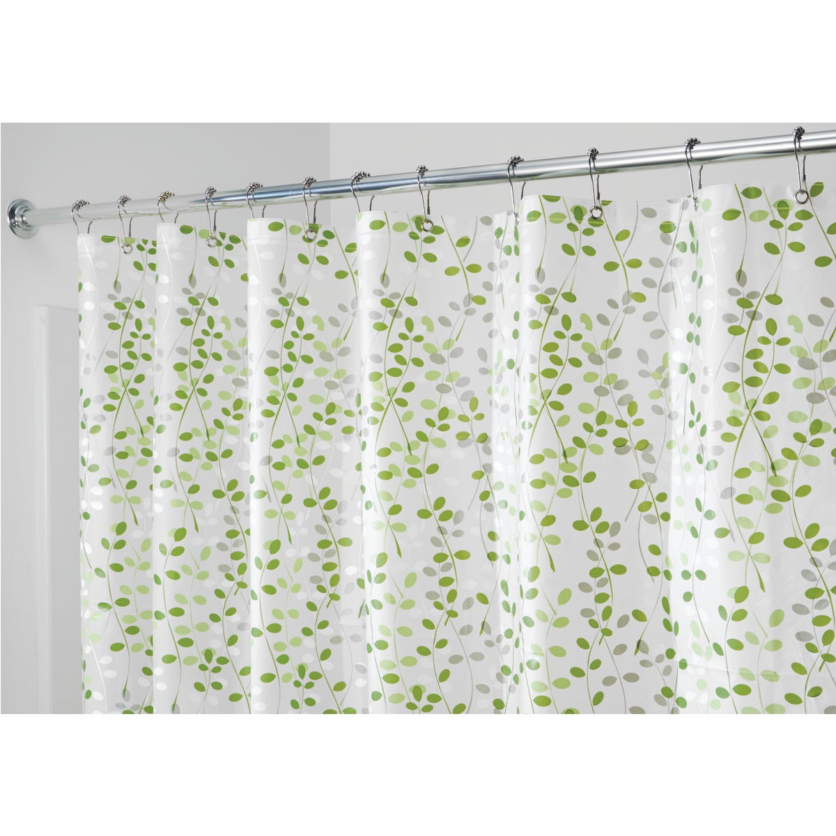 InterDesign 72 In. x 72 In. Green Vine Button Hole Polyester Shower Curtain