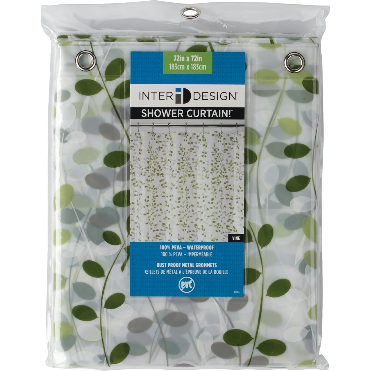 InterDesign 72 In. x 72 In. Green Vine Button Hole Polyester Shower Curtain