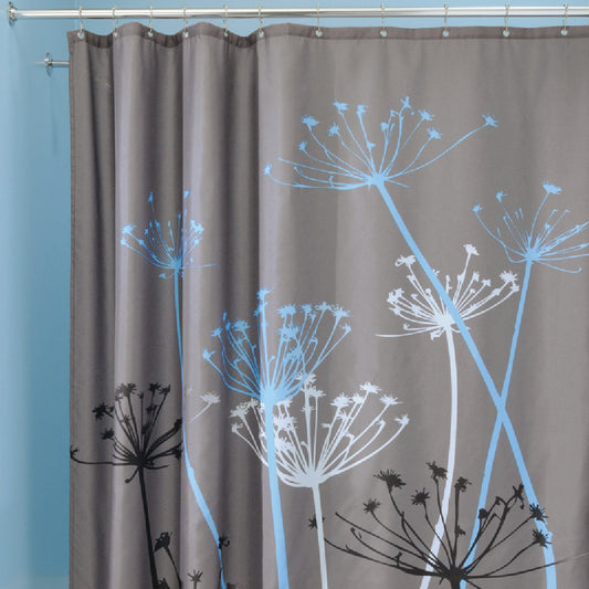 InterDesign York 72 In. x 72 In. Gray/Blue Thistle 100% Polyester Graphic Fabric Shower Curtain